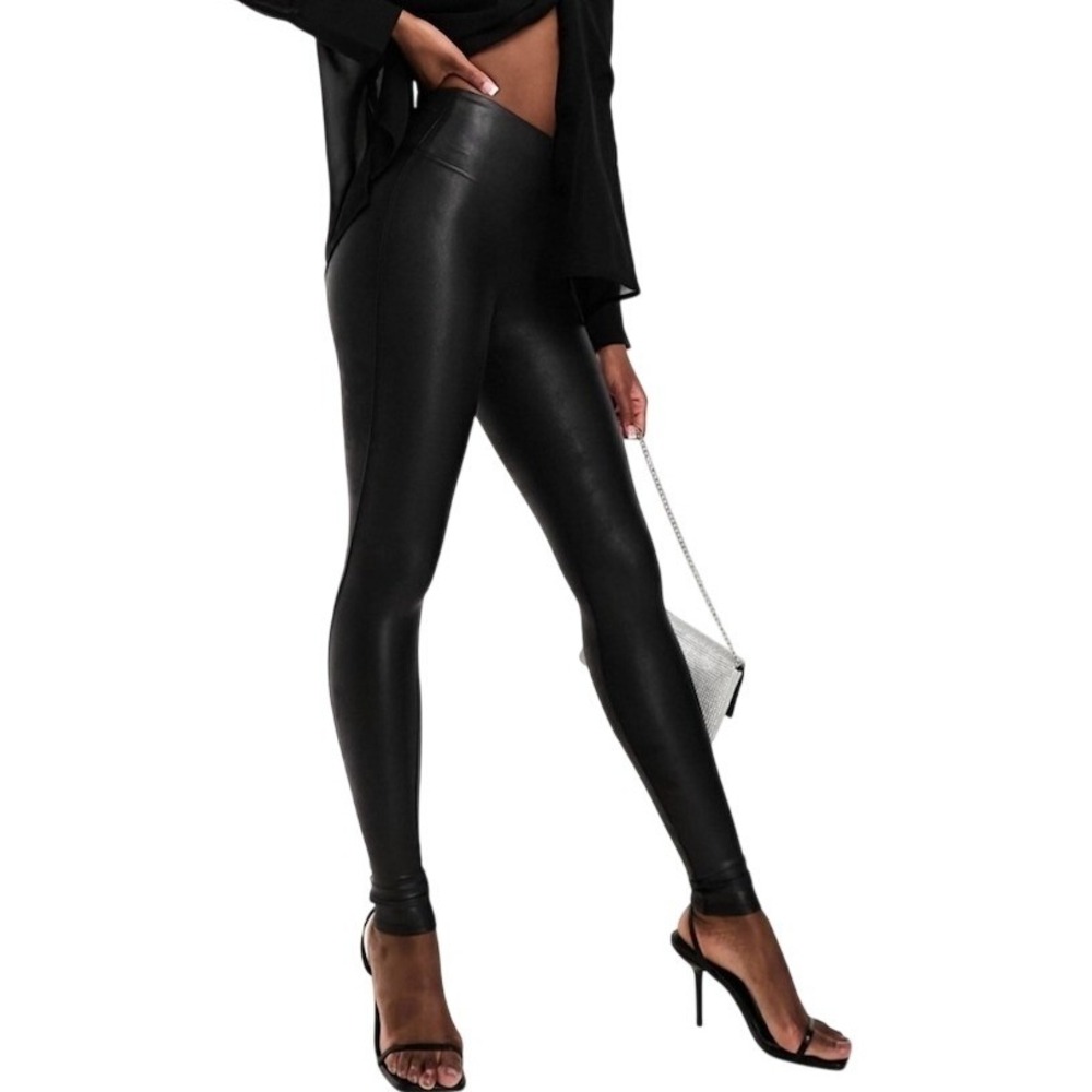 Spanx Faux Leather‎ Leggings Black High Waisted Slimming MEDIUM